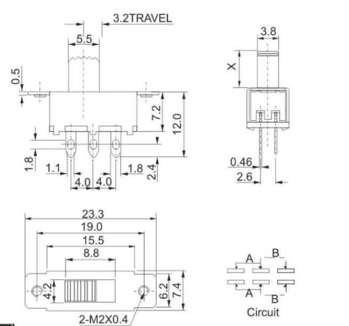 SS-22F25(2P2T)拨动开关