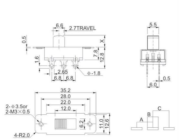 SS-22F19(2P3T)拨动开关