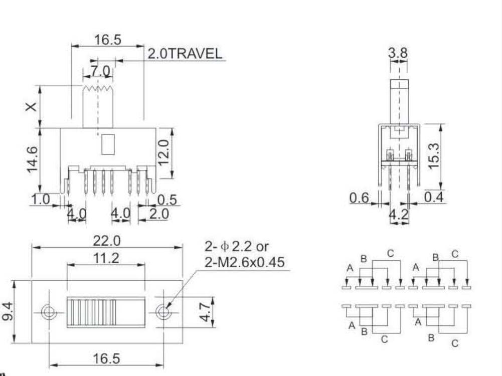 SS-43D01(4P3T)拨动开关