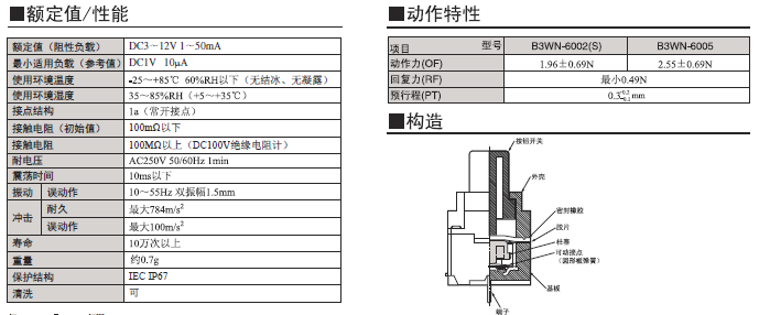 B3WN 系列欧姆龙轻触式开关