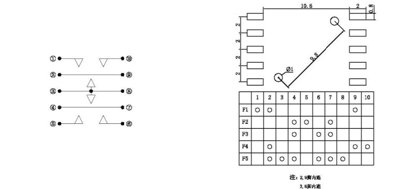 10*10*9mm十脚五向开关