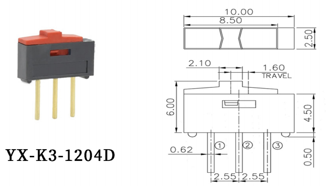 三脚K3-1204D拨动开关怎么接线